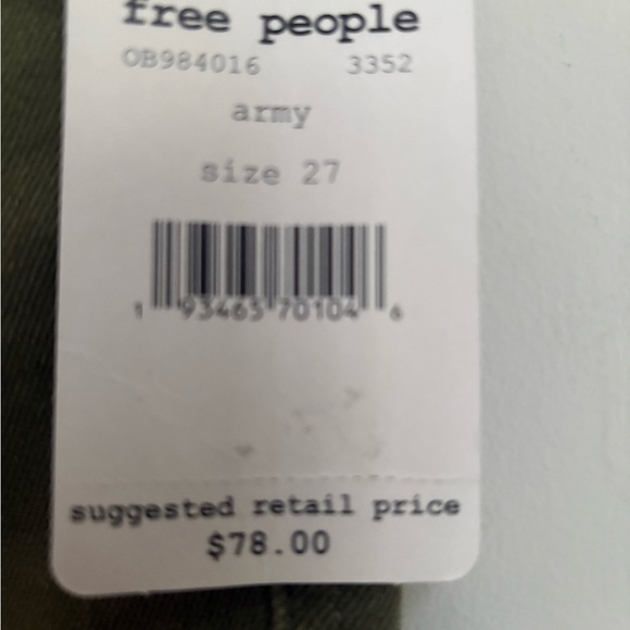 Free People New high rise skinny jeans Size 27 army Green Frayed Raw Hem Jeggins - Picture 5 of 6